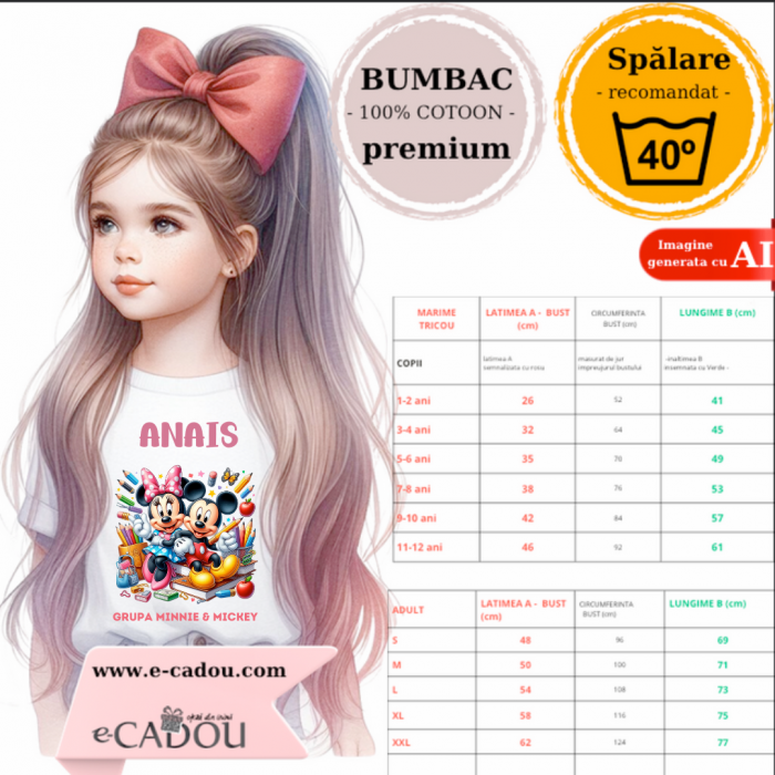 Tricou alb Clasa lui Minnie si Mickey Mouse la scoala din bumbac ABS116.3 [2]