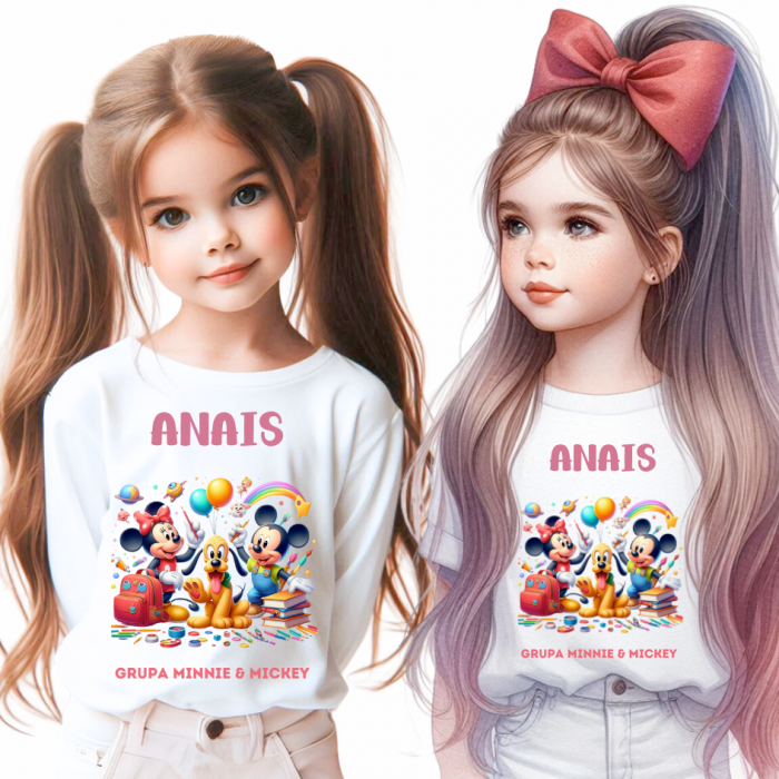Tricou alb Clasa lui Minnie si Mickey Mouse la scoala din bumbac ABS116.4 [1]