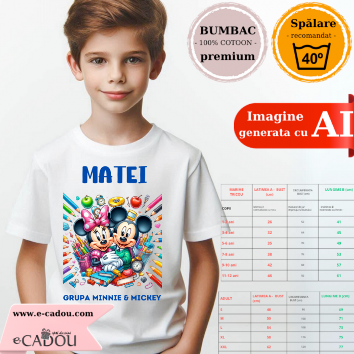 Tricou alb Clasa lui Minnie si Mickey Mouse la scoala din bumbac ABS116.5 [2]