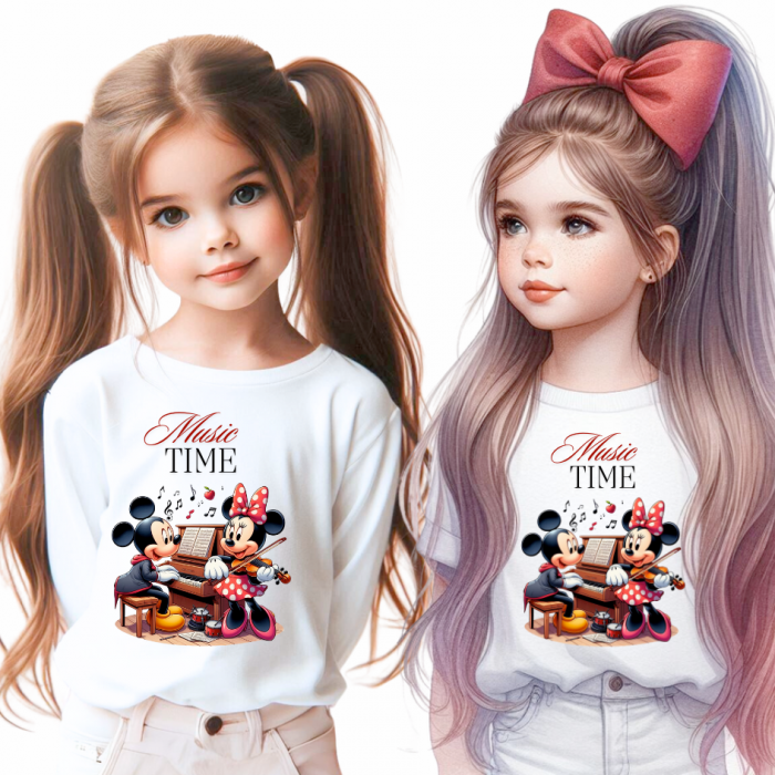 Tricou alb Clasa lui Minnie si Mickey Mouse Music time din bumbac ABS116.8 [1]