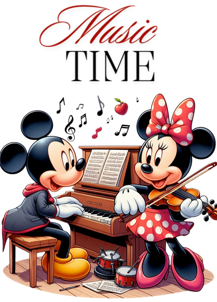 Tricou alb Clasa lui Minnie si Mickey Mouse Music time din bumbac ABS116.8 [3]