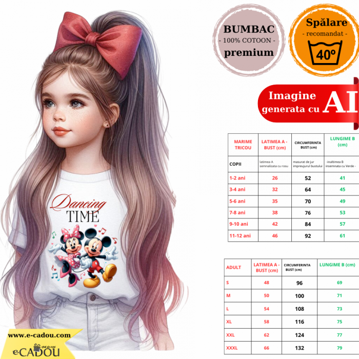 Tricou alb Clasa lui Minnie si Mickey Mouse dancing time din bumbac ABS116.10 [2]