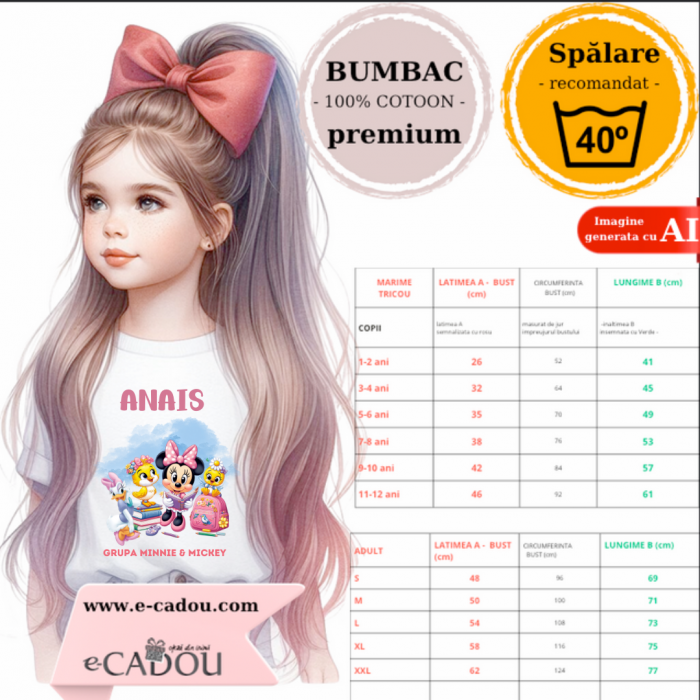 Tricou alb Clasa lui Minnie si Mickey Mouse la scoala din bumbac ABS116.1 [3]