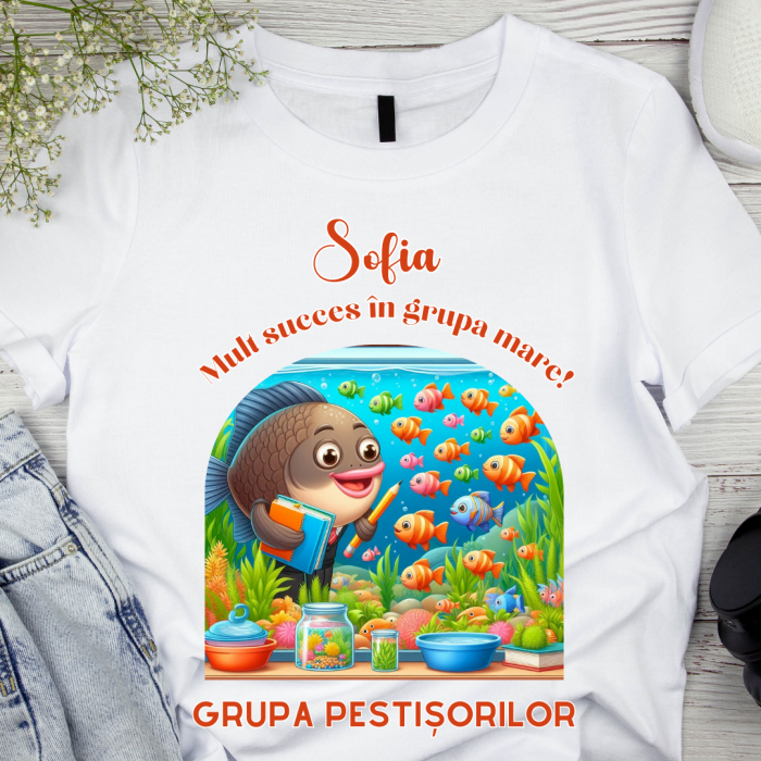 Tricou alb GRUPA Pestisorilor prima zi de gradinita  din bumbac ABS1135.5 [1]