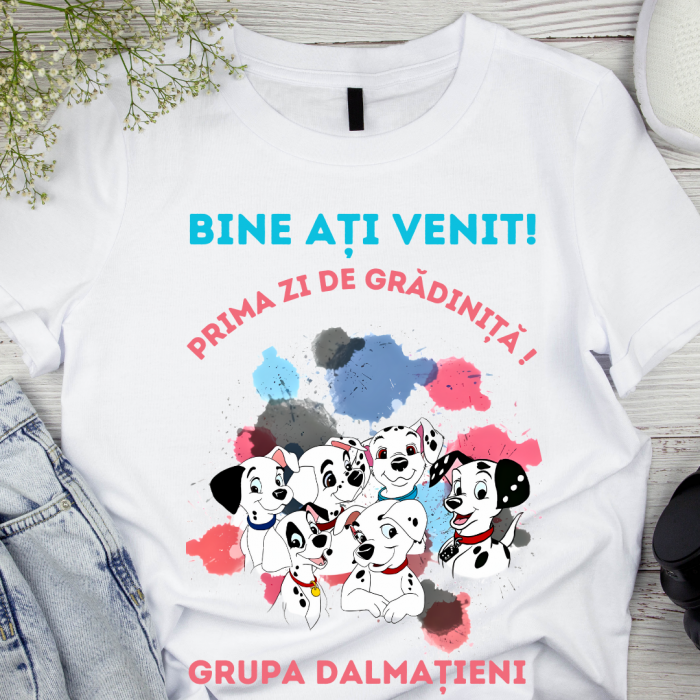 Tricou alb GRUPA Dalmatienilor prima zi de gradinita  din bumbac ABS1135.8 [1]