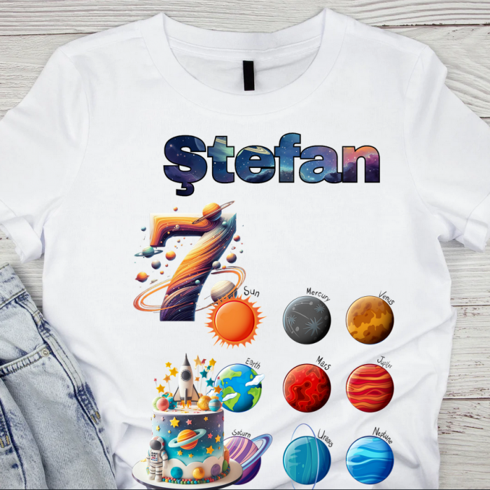 Tricou aniversar astronaut pentru copii  alb din bumbac AST1142 [1]