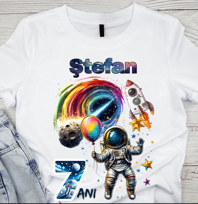 Tricou aniversar astronaut pentru copii  alb din bumbac AST1143 [1]