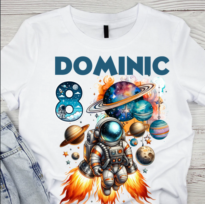 Tricou aniversar astronaut pentru copii  alb din bumbac AST1145 [1]