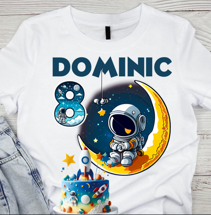Tricou aniversar astronaut pentru copii  alb din bumbac AST1146 [1]