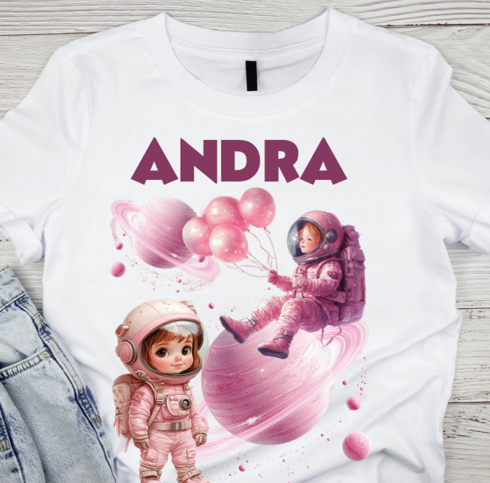 Tricou aniversar astronaut pentru copii  alb din bumbac AST1150 [1]