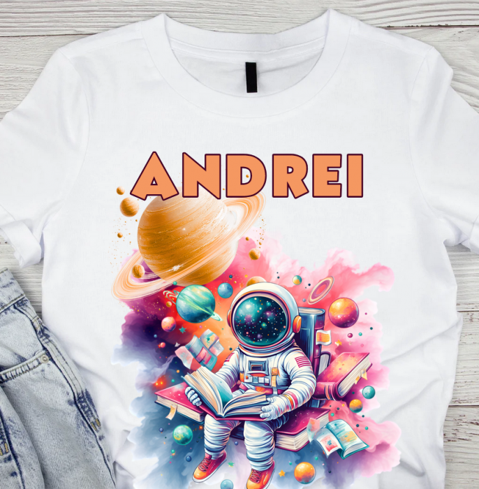 Tricou aniversar astronaut pentru copii  alb din bumbac AST1151 [1]