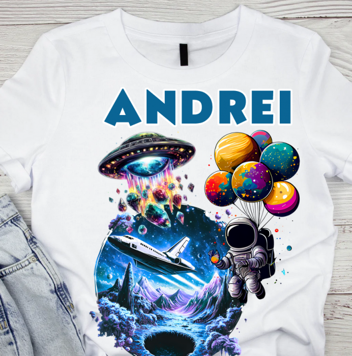 Tricou aniversar astronaut pentru copii  alb din bumbac AST1153 [1]