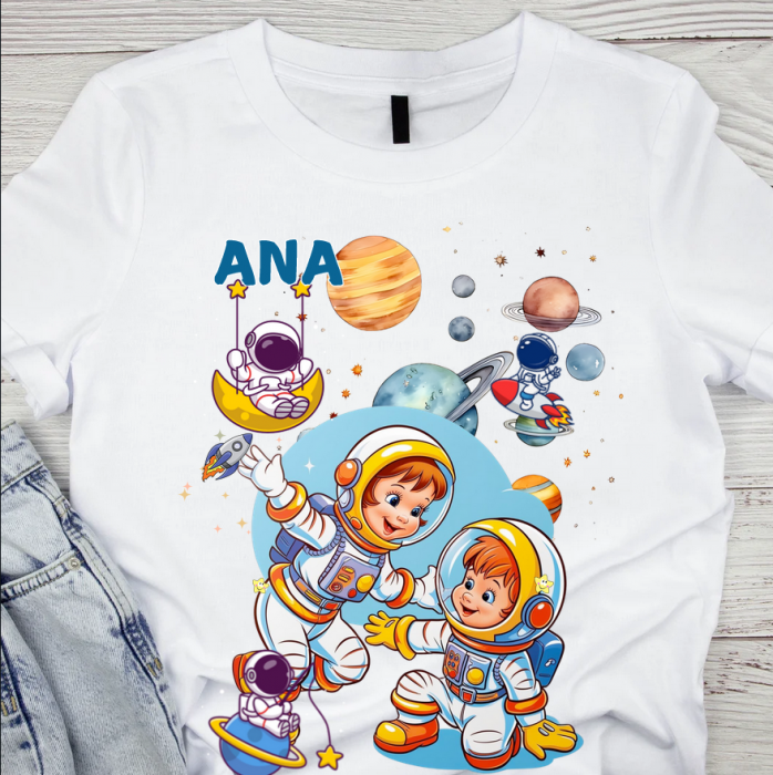 Tricou aniversar astronaut pentru copii  alb din bumbac AST1155 [1]