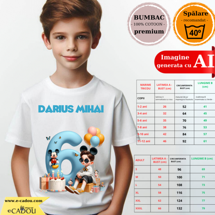 Tricou aniversar personalizat 6 ani cu Mickey Mouse  TAMM1013.13 [2]
