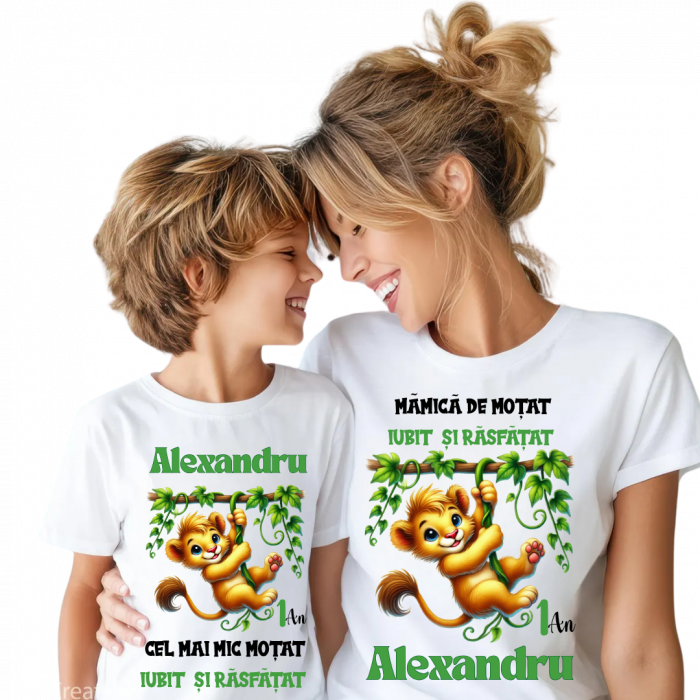 Tricouri Family Aniversare Personalizat pentru mot – Cadou pentru Copii și Părinți | Model Tematic Jungla WILD One [2]