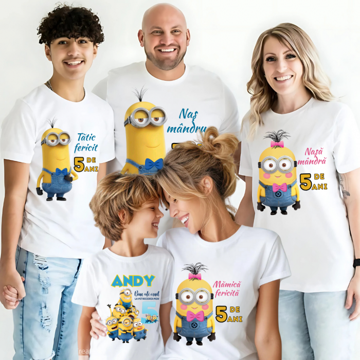 Tricou Aniversare Personalizat cu Minion – Cadou Haios pentru Copii și Părinți | Model Tematic cu Vârsta și Nume [3]