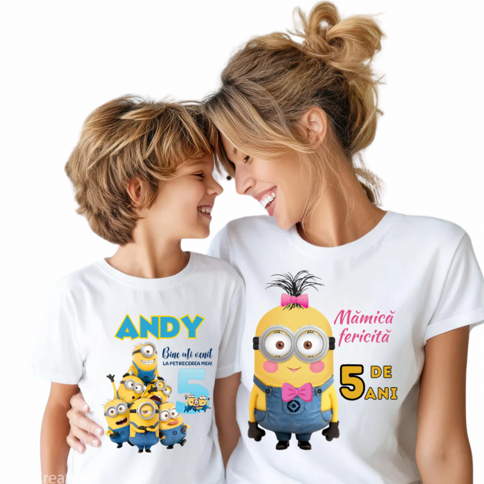 Tricou Aniversare Personalizat cu Minion – Cadou Haios pentru Copii și Părinți | Model Tematic cu Vârsta și Nume [1]