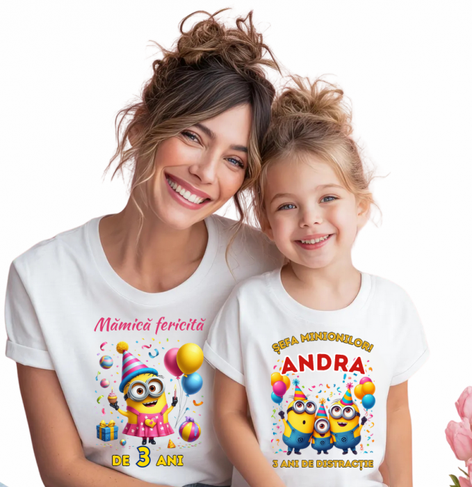 Tricou Aniversare Personalizat cu Minion – Cadou Haios pentru Copii și Părinți | Model Tematic cu Vârsta și Nume [2]