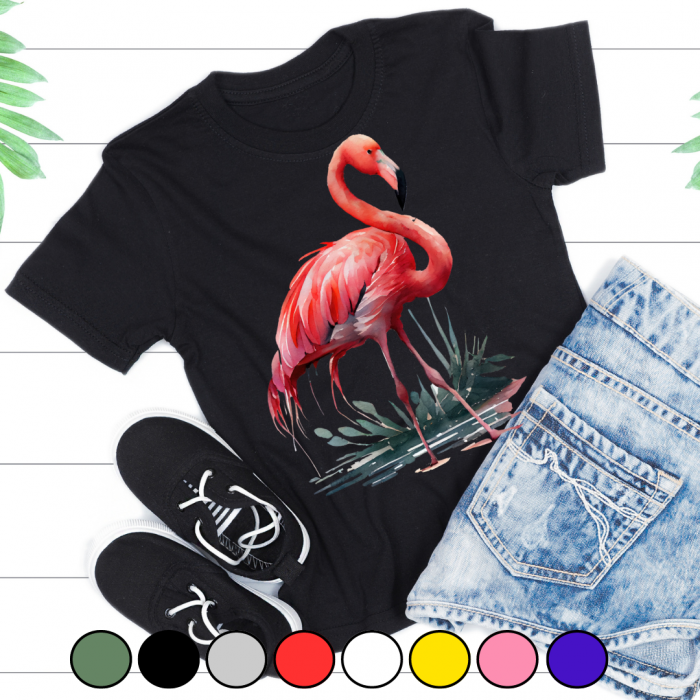 Tricou copii sau adulti din bumbac model Flamingo personalizat cu nume  sau poza preferata TC5038 [2]