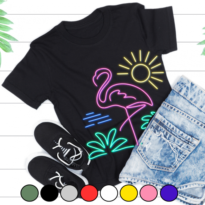 Tricou copii sau adulti din bumbac model Flamingo personalizat cu nume  sau poza preferata TC5039 [2]