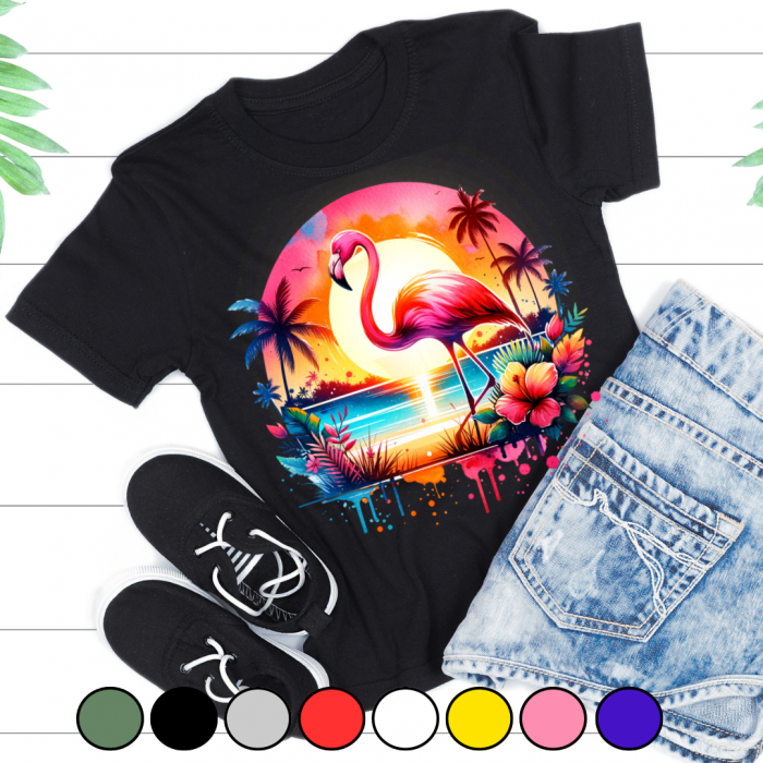 Tricou copii sau adulti din bumbac model Flamingo personalizat cu nume  sau poza preferata TC5041 [2]