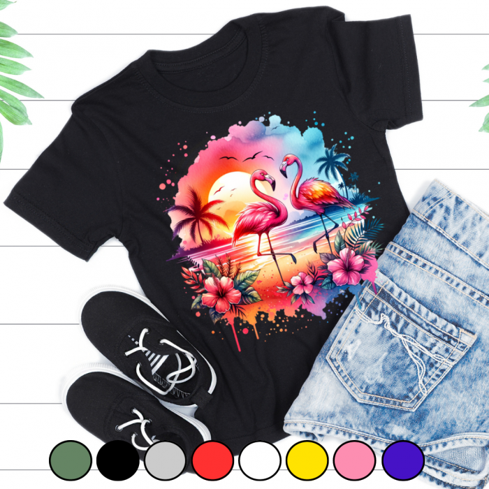 Tricou copii sau adulti din bumbac model Flamingo personalizat cu nume  sau poza preferata TC5042q [2]