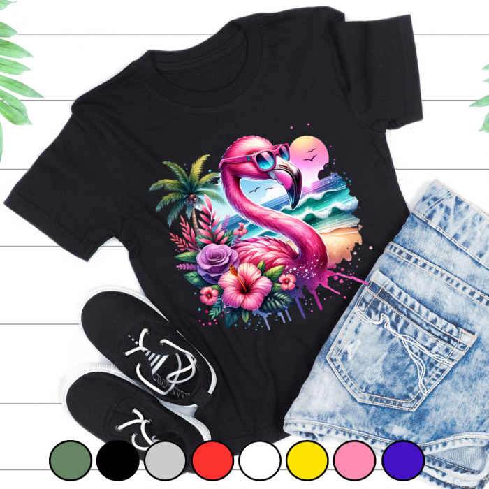 Tricou copii sau adulti din bumbac model Flamingo personalizat cu nume  sau poza preferata TC5043 [2]