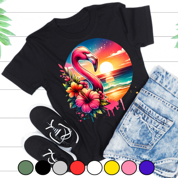 Tricou copii sau adulti din bumbac model Flamingo personalizat cu nume  sau poza preferata TC5044 [2]