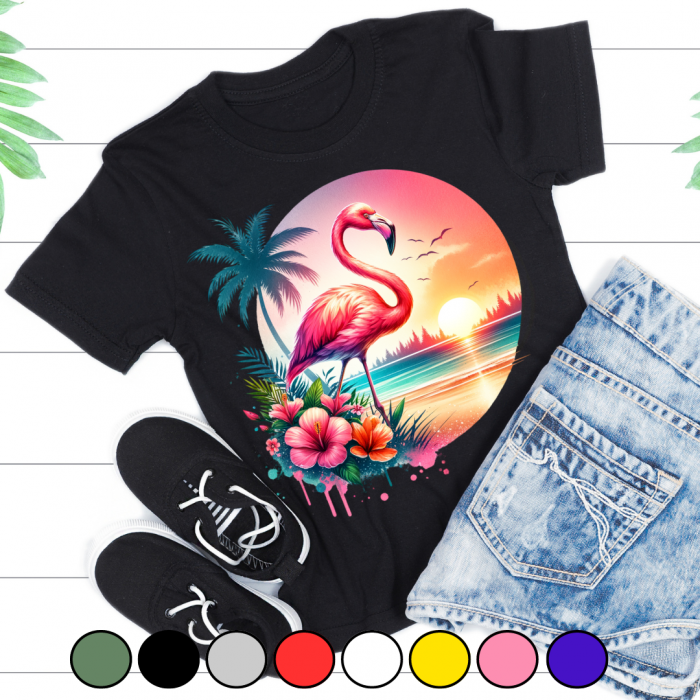 Tricou copii sau adulti din bumbac model Flamingo personalizat cu nume  sau poza preferata TC5045 [2]
