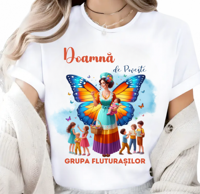 Tricou de scoala  Doamna la Grupa fluturasilor – cadou personalizat pentru profesori sau elevi [1]