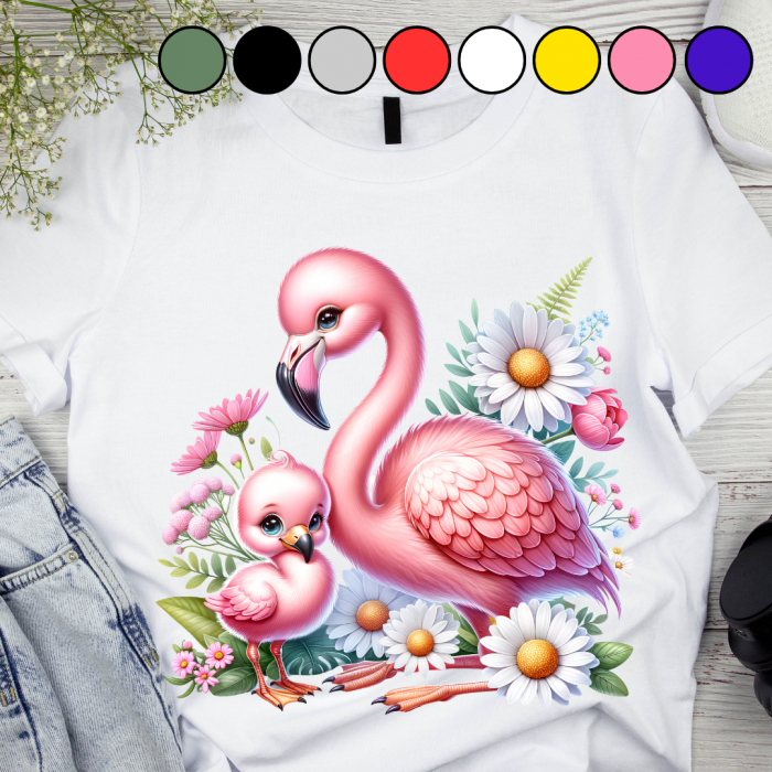 Tricou pentru copii sau adulti din bumbac model Flamingo personalizat cu nume  sau poza preferata TC5032 [2]