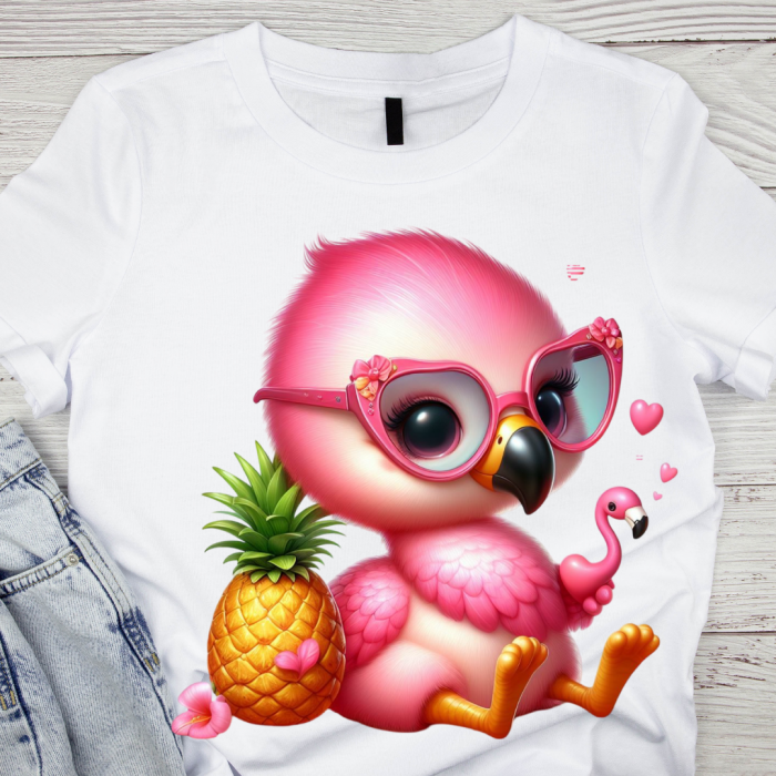 Tricou pentru copii sau adulti din bumbac model Flamingo personalizat cu nume  sau poza preferata TC5033 [1]