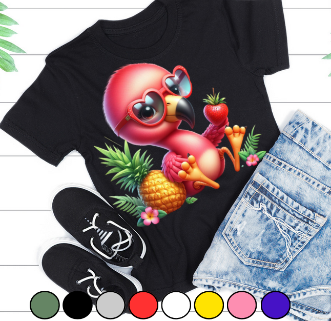 Tricou pentru copii sau adulti din bumbac model Flamingo personalizat cu nume  sau poza preferata TC5034 [2]