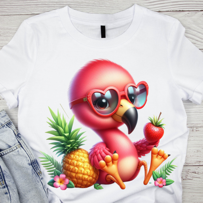 Tricou pentru copii sau adulti din bumbac model Flamingo personalizat cu nume  sau poza preferata TC5034 [1]