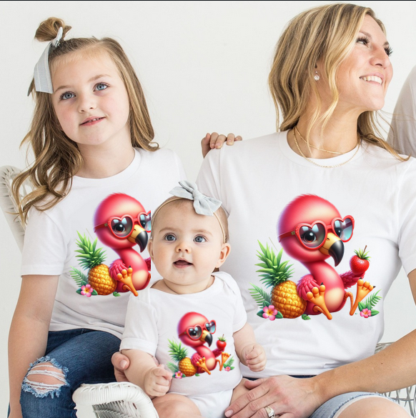 Tricou pentru copii sau adulti din bumbac model Flamingo personalizat cu nume  sau poza preferata TC5035 [3]