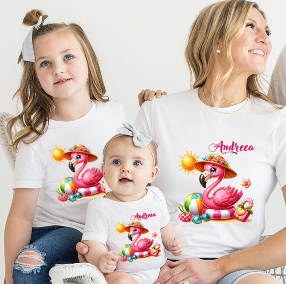 Tricou pentru copii sau adulti din bumbac model Flamingo personalizat cu nume  sau poza preferata TC5036 [3]