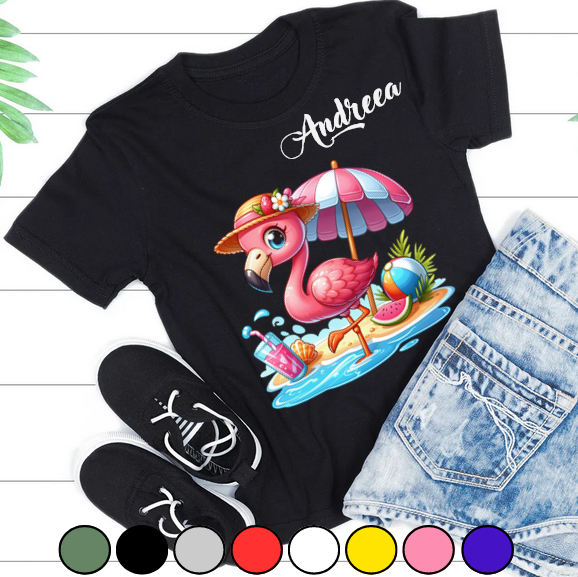 Tricou pentru copii sau adulti din bumbac model Flamingo personalizat cu nume  sau poza preferata TC5037 [3]