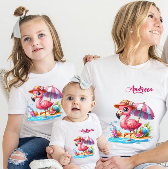 Tricou pentru copii sau adulti din bumbac model Flamingo personalizat cu nume  sau poza preferata TC5037 [2]