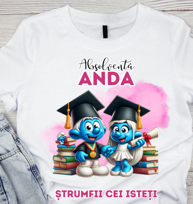 Tricou personalizat absolvire cu Strumfii cei isteti [2]