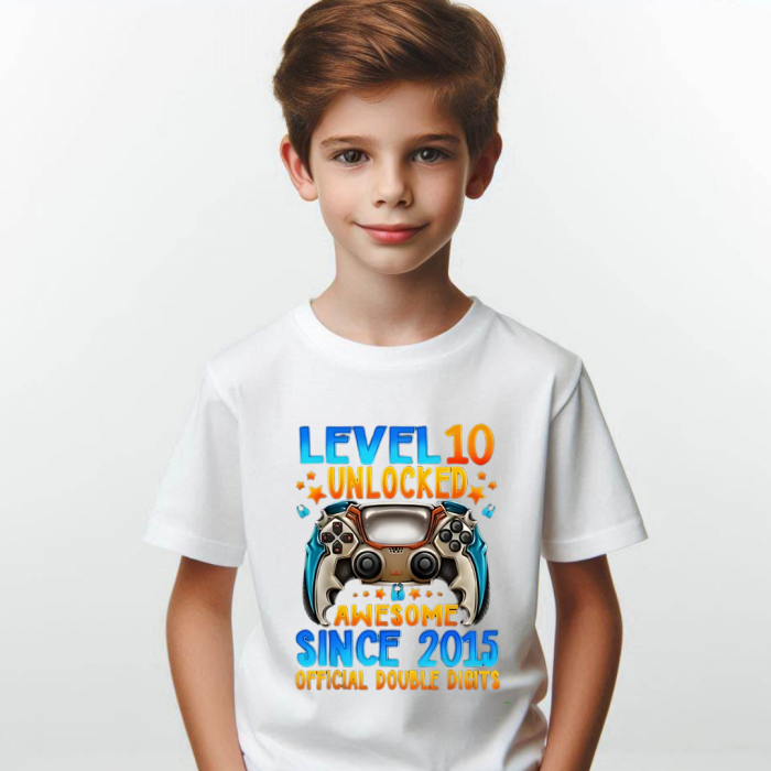 Tricou personalizat aniversar Level 10 Unlocked Awesome Since [2]