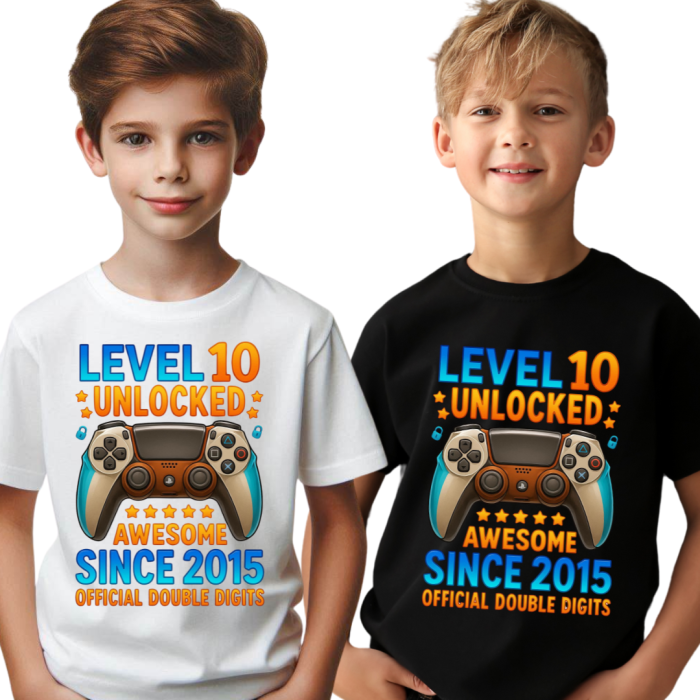 Tricou personalizat aniversar Level 10 Unlocked Awesome Since [1]