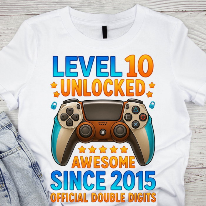 Tricou personalizat aniversar Level 10 Unlocked Awesome Since [2]