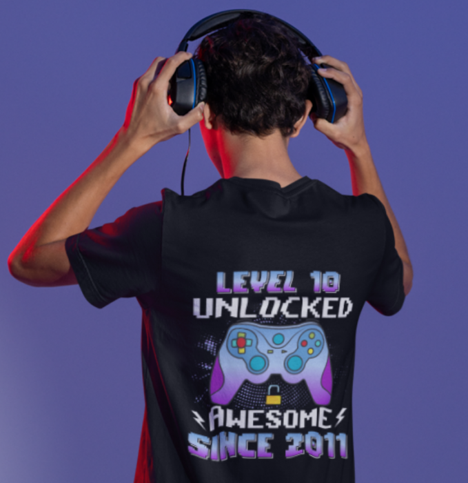 Tricou personalizat aniversar Level 10 Unlocked Awesome Since [2]