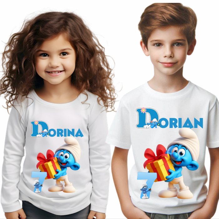 Tricou personalizat aniversar Strumfi SMURF cu cifra aniversara [1]