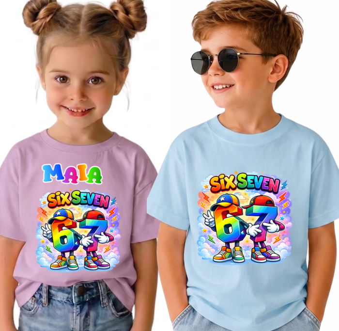 Tricou Personalizat Copii six seven 67  in Culori Pastelate [4]