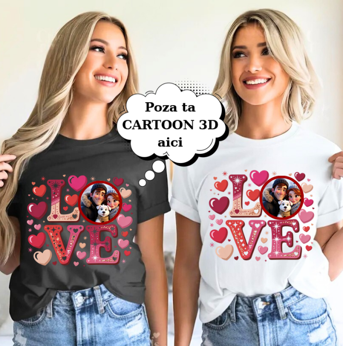 Tricou personalizat Valentine’s Day – LOVE cu poza voastră 3D Cartoon [2]