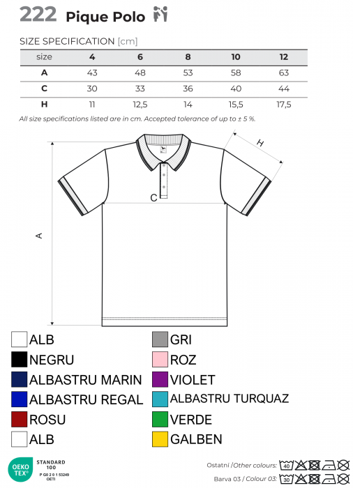 Tricou polo  alb pentru copii din bumbac cu maneca scurta Pique Pol222 [3]