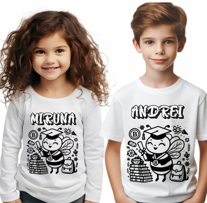 Tricouri de Colorat Clasa Albinutelor – Personalizate Alb-Negru pentru Copii  sau Educatoare  Activitate Creativa Final de An [4]