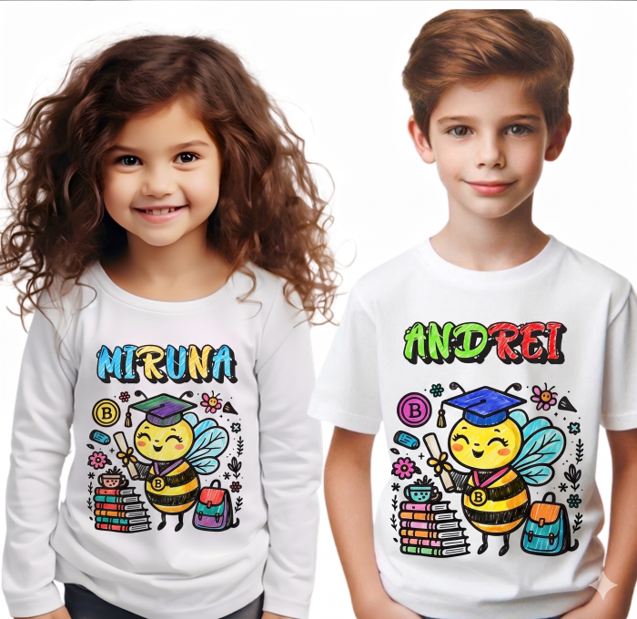 Tricouri de Colorat Clasa Albinutelor – Personalizate Alb-Negru pentru Copii  sau Educatoare  Activitate Creativa Final de An [2]