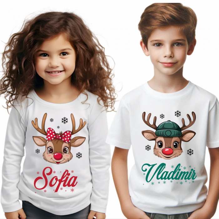 Tricouri Family mama, tata  si copii personalizate cu tematica de Craciun renul Rudolf,  Craciun Fericit 12653 [1]